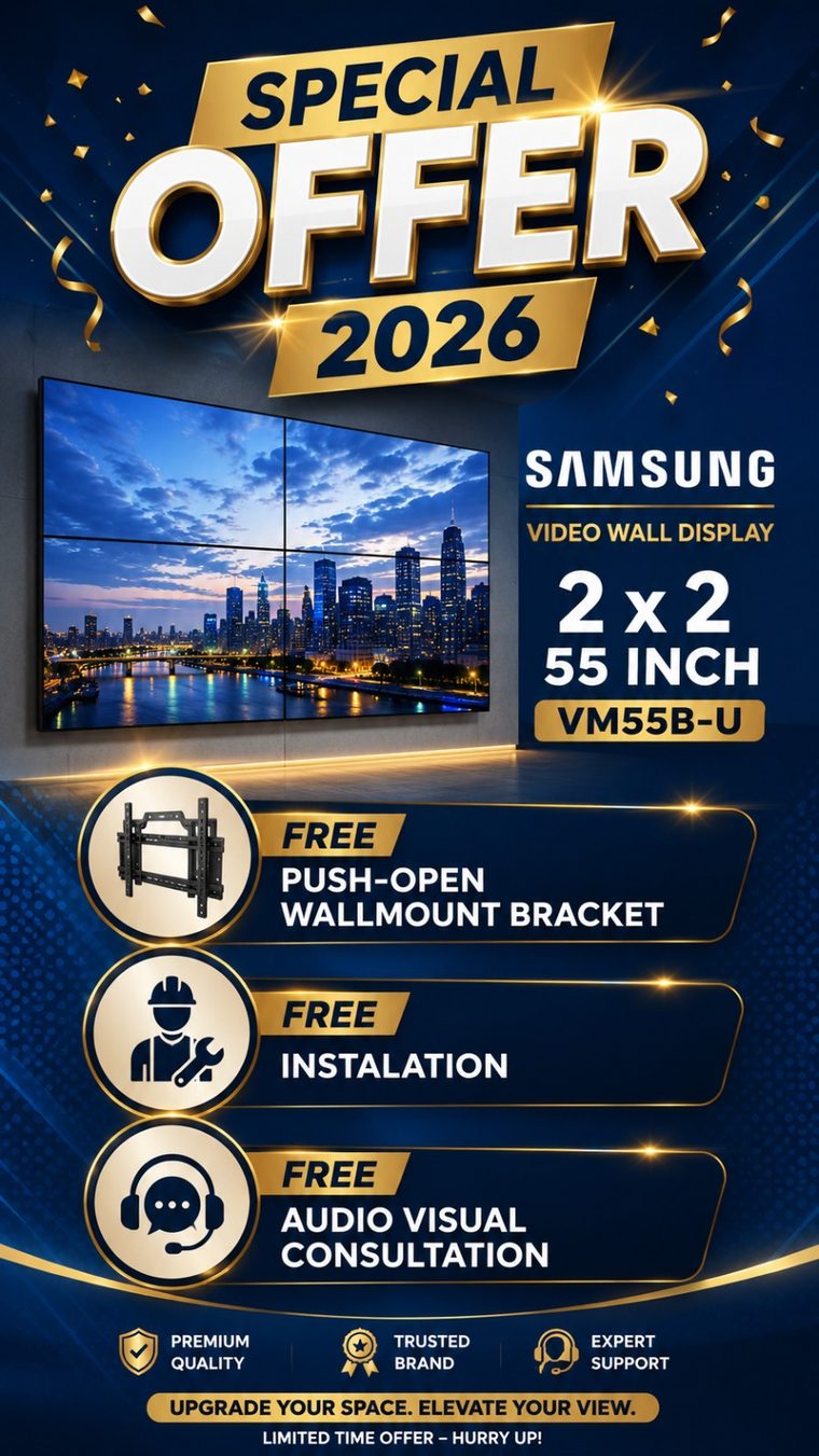 Special Offer 2026 - Samsung Video Wall Display VM55B-U 2x2 55 inch, gratis wallmount bracket, instalasi, dan konsultasi audio visual